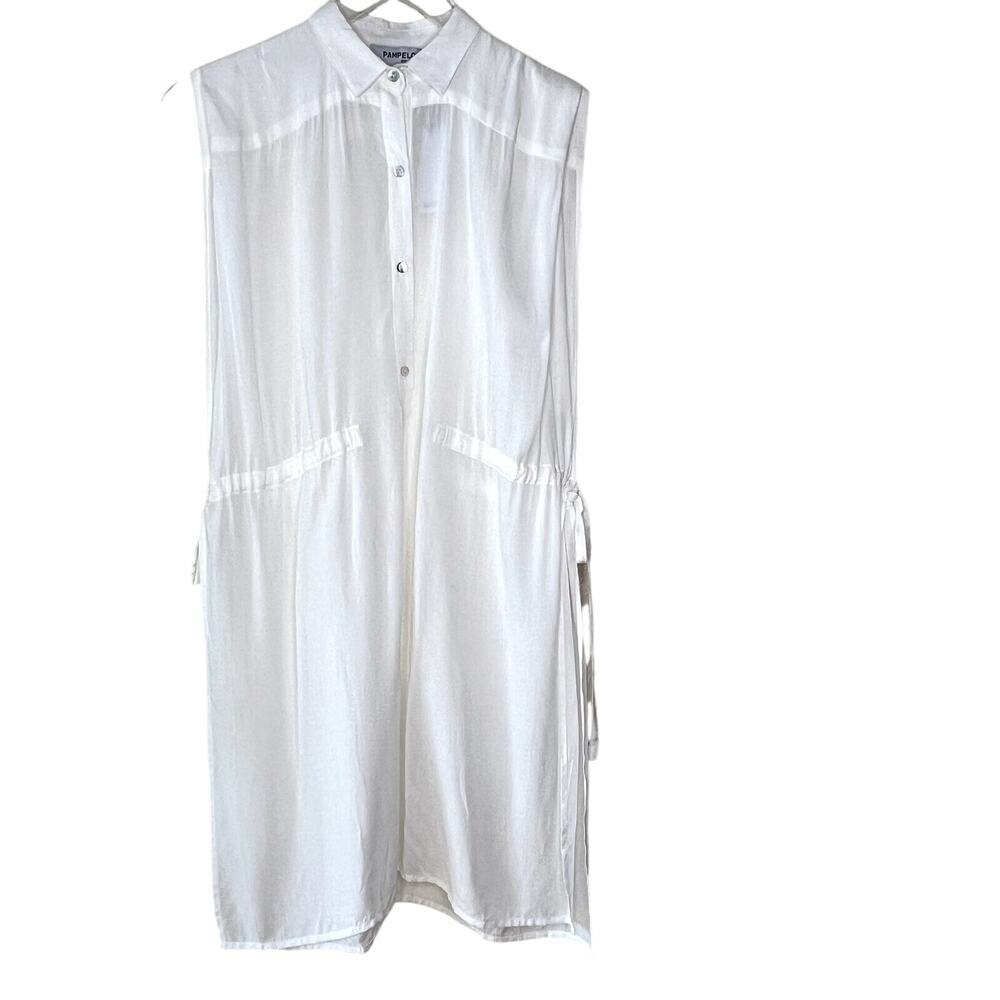 Pampelone White Sleeveless Swim Cover Up Open Sides Ties Button Front XS NEW